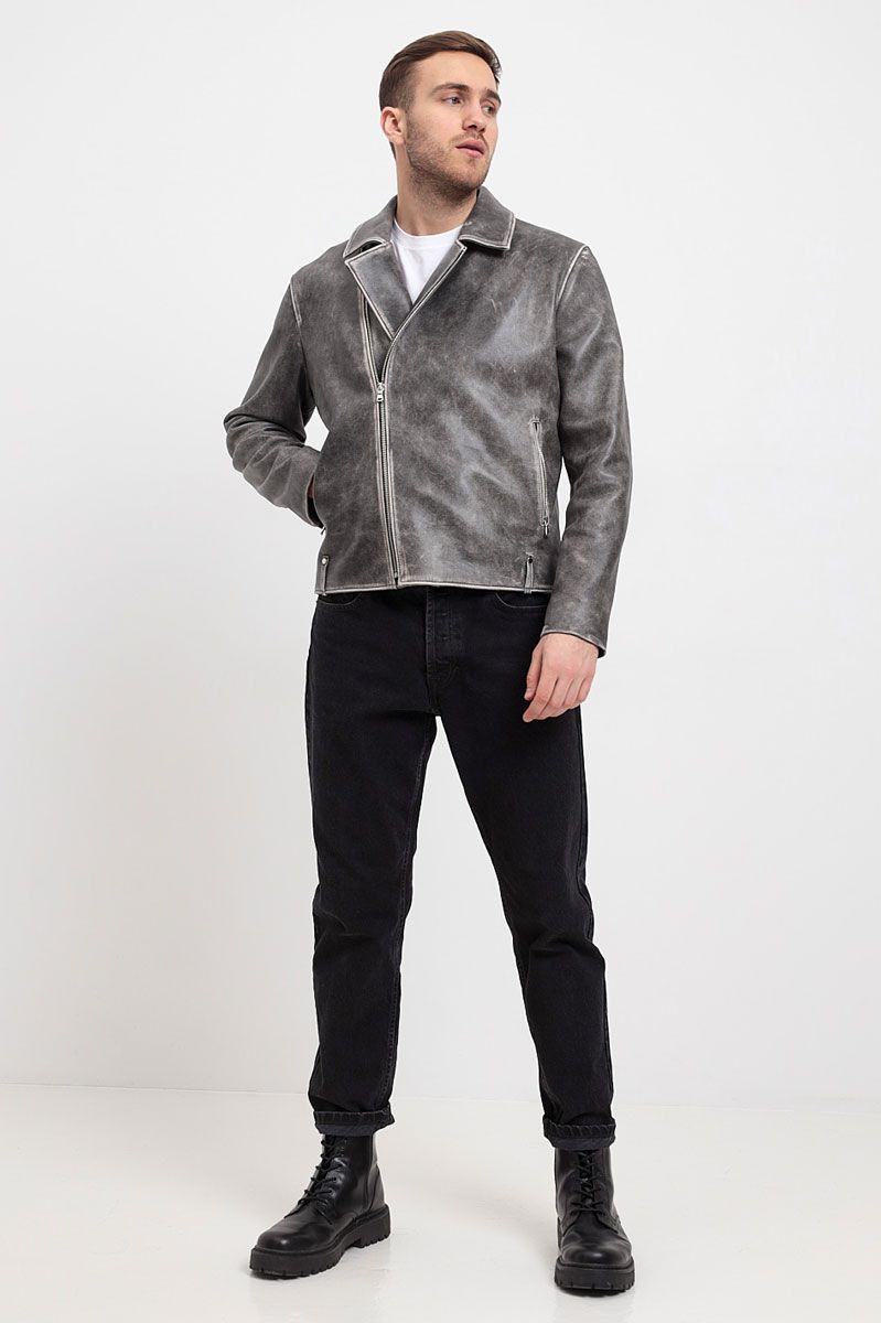 Куртка кожаная с эффектом старения М-145 се фото