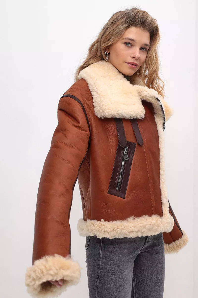 Дубленка авиатор из овчины КД-156 кр цвет  фото